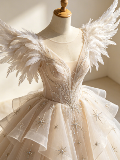 Starlight Wings · Sheer Feather-Back Gown