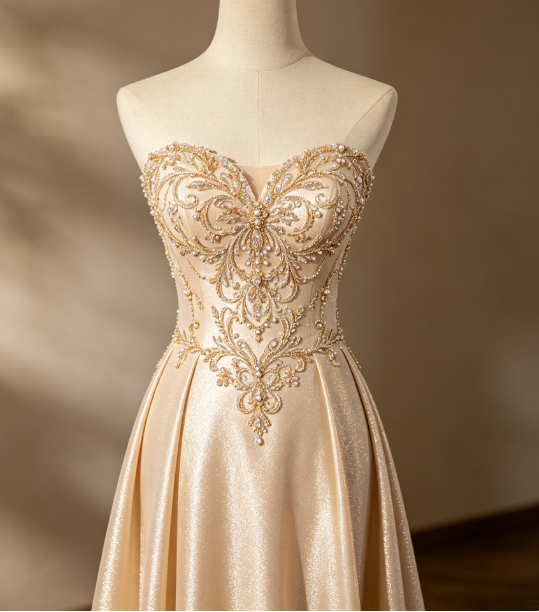 Golden Verse · Champagne Soft-Light Dress