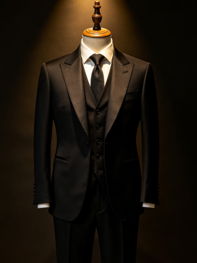 Midnight Structure · Matte Black Three-Piece Suit
